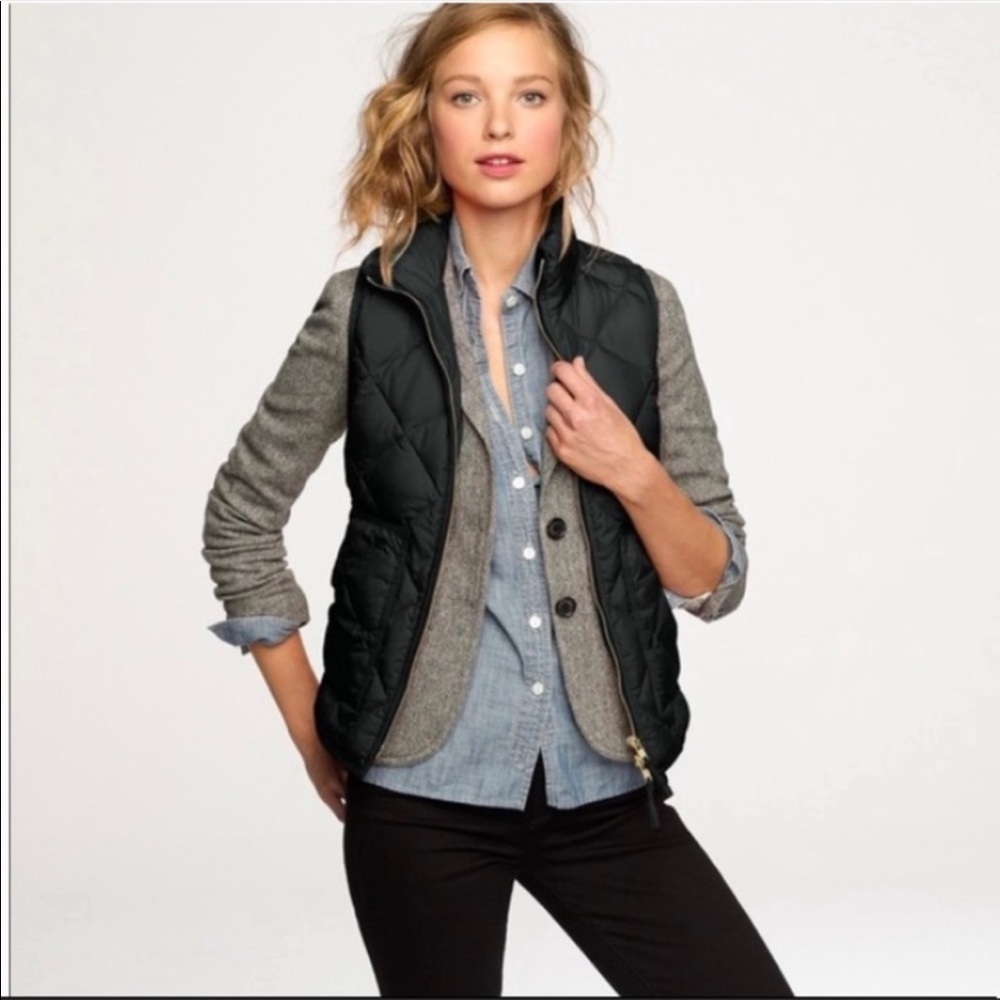 J Crew Down Filled Quilted Vest XXS Black $99 EUC
